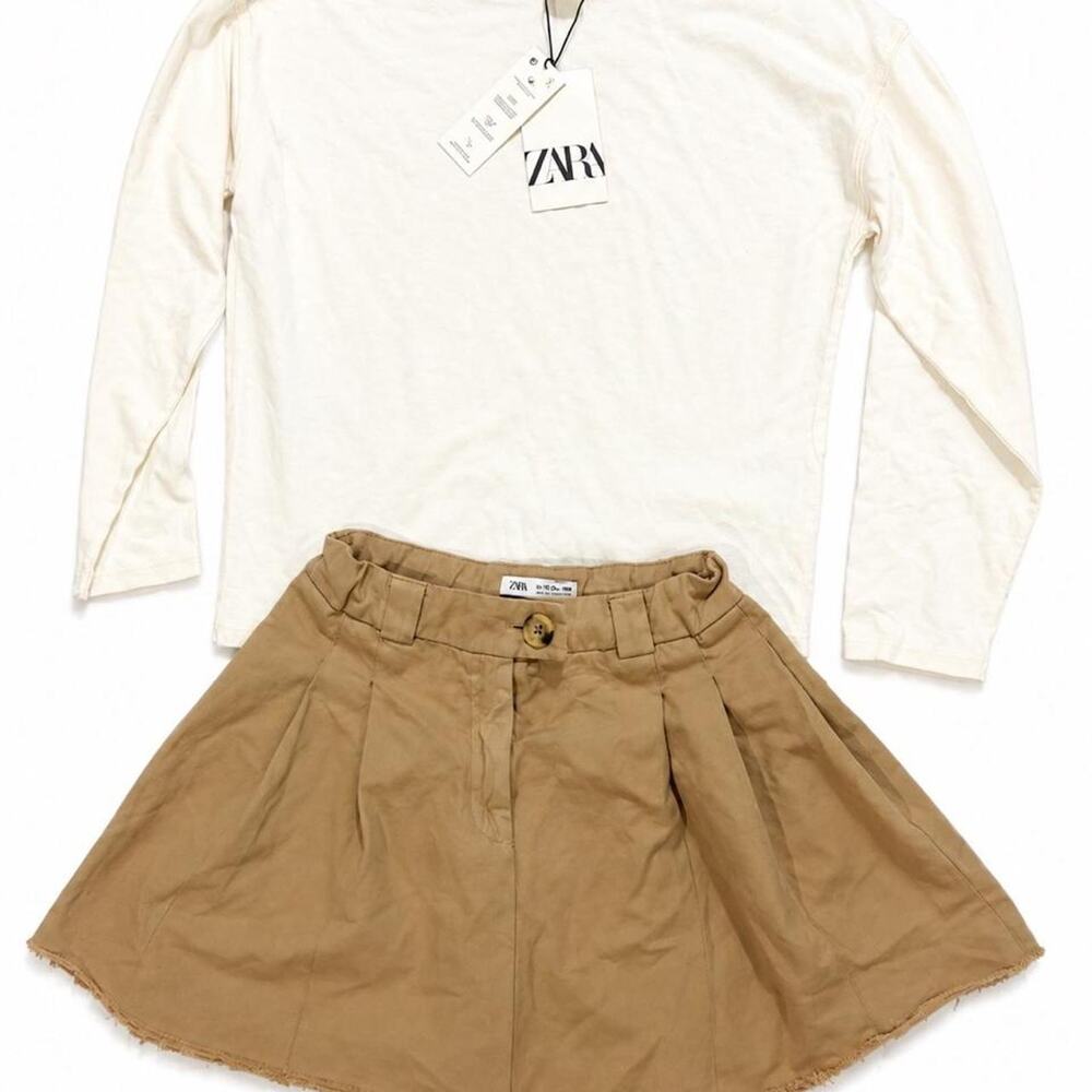 Zara cream long sleeve top 10-12 NWT and tan skirt 13-14 set Girl
